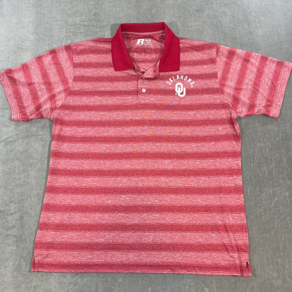 Russell Oklahoma‎ Sooners NCAA Mens XL Red Striped Golf Polo Shirt  College